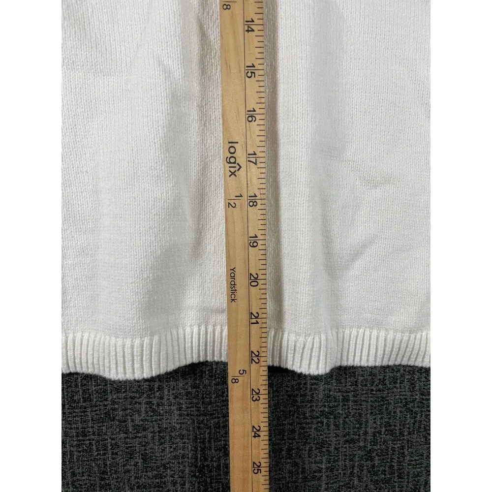 Talbots Petite White Pointelle Raglan Sleeve V-Neck Knit Sweater LP